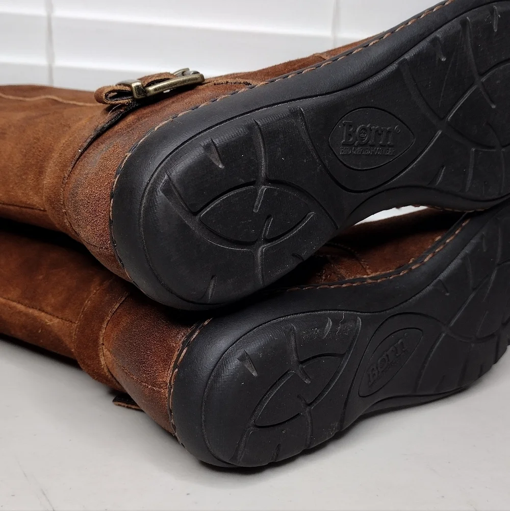Born Brown Distressed Buckle Riding Tall Over The Knee Boots Sz 8M